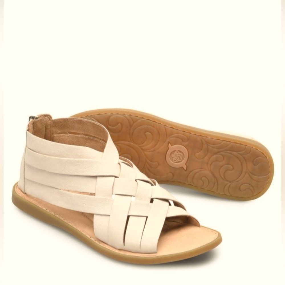 Born Iwa Woven Sandal Full Grain Leather Zipper Closure Size 8M Bone NWOT